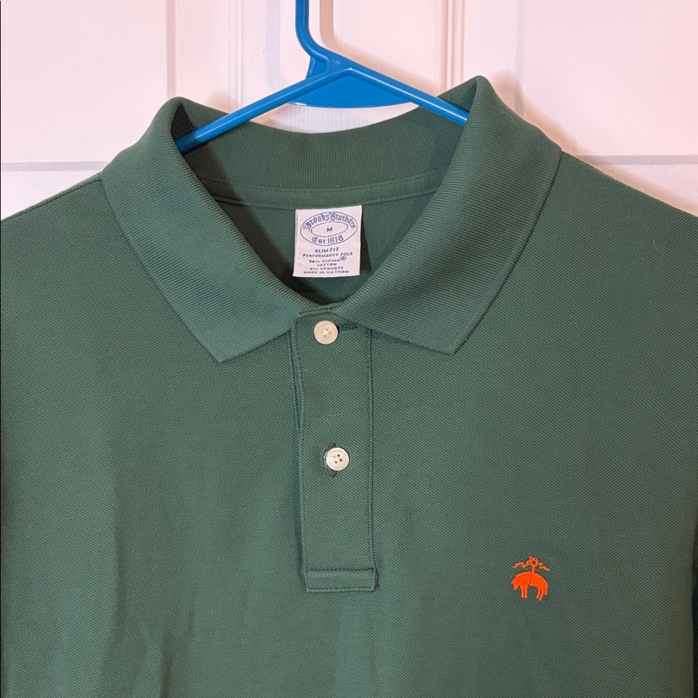 Brooks Brothers Men's Green Polo Long Sleeve Polo Shirt - Medium